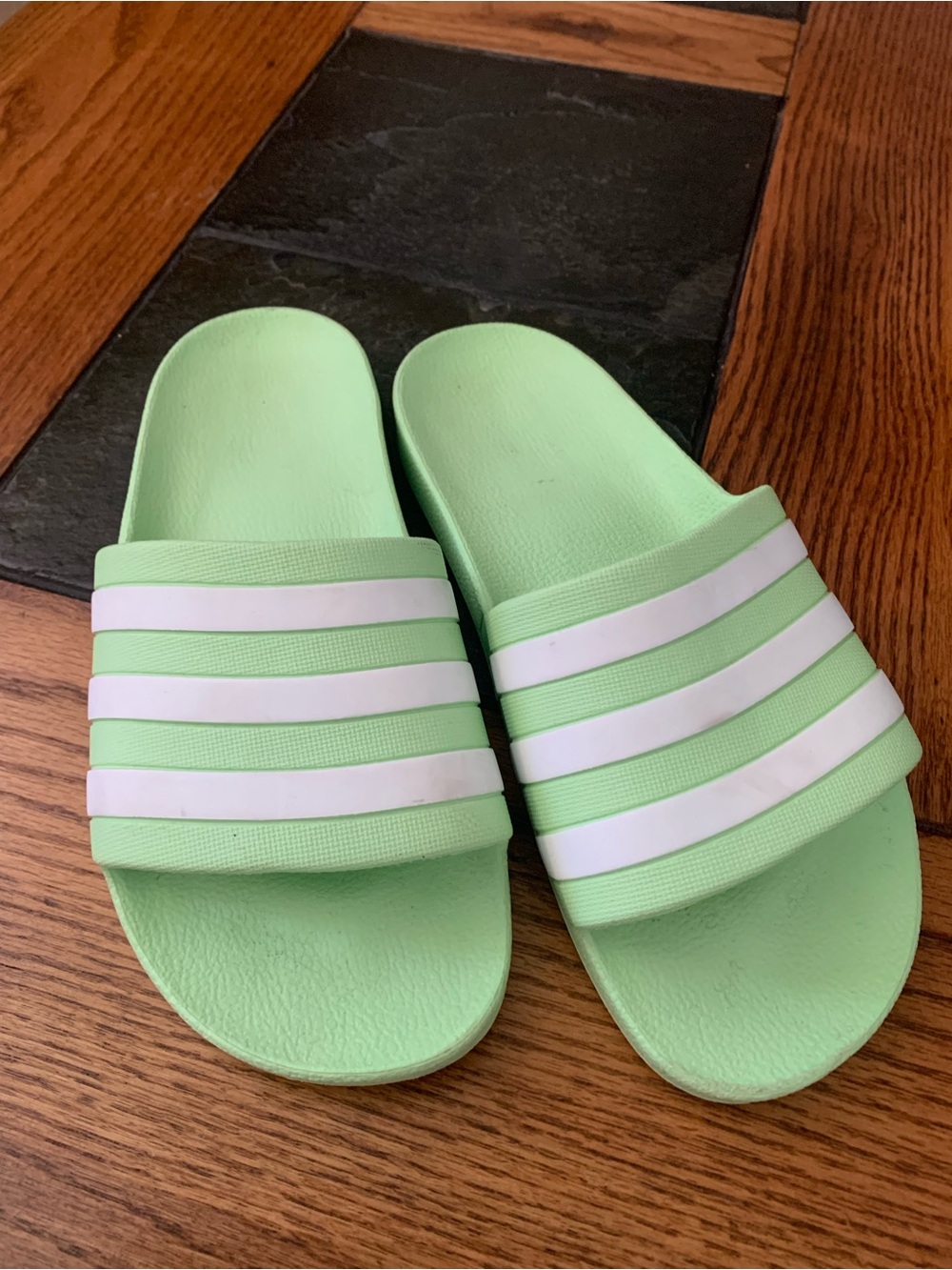 Adidas lime green slides size 8